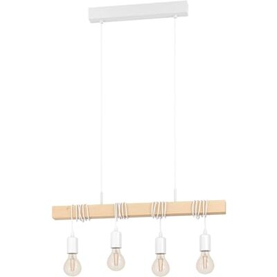 Eglo lámpara de techo Townshend, lámpara de techo vintage de 4 focos en diseño industrial, lámpara colgante retro de acero y madera, color blanco, marrón, portalámparas E27 Eglo lámpara de techo Townshend, lámpara de techo vintage de 4 focos en diseño industrial, lámpara colgante retro de acero y madera, color blanco, marrón, portalámparas E27