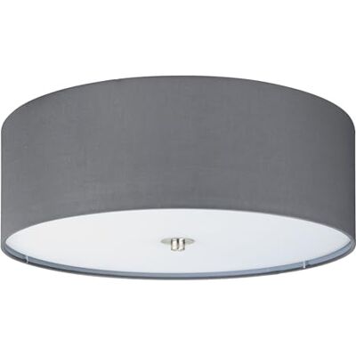 Eglo Plafón LED PASTERI, plafón textil con 3 bombillas, materiaL acero, textil, vidrio, color níquel mate, gris, casquillo E27, diámetro 47,5 cm Eglo Plafón LED PASTERI, plafón textil con 3 bombillas, materiaL acero, textil, vidrio, color níquel mate, gris, casquillo E27, diámetro 47,5 cm