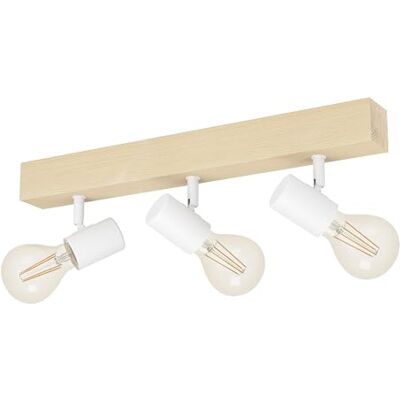 Eglo lámpara de techo Townshend 3, 3 focos vintage de techo en diseño industrial, estilo retro de acero y madera, color blanco, marrón, bombilla E27, certificado FSC Eglo lámpara de techo Townshend 3, 3 focos vintage de techo en diseño industrial, estilo retro de acero y madera, color blanco, marrón, bombilla E27, certificado FSC