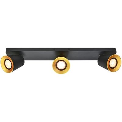 GTV ELLI lámpara de techo 3 focos orientables – metal negro con interior dorado, 3xGU10 máx.20 W, IP20, diseño moderno con luz cálida, ideal para salón, pasillo, cocina o dormitorio GTV ELLI lámpara de techo 3 focos orientables – metal negro con interior dorado, 3xGU10 máx.20 W, IP20, diseño moderno con luz cálida, ideal para salón, pasillo, cocina o dormitorio