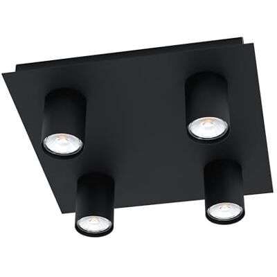 Eglo LED Techo Luz de techo Valcasotto, 4 Lámpara de techo de la llama, Minimalista, Foco de techo Hecho de metal, Lámpara de sala de estar y de cocina en negro, Blanco caliente, GU10, L X B 32 CM Eglo LED Techo Luz de techo Valcasotto, 4 Lámpara de techo de la llama, Minimalista, Foco de techo Hecho de metal, Lámpara de sala de estar y de cocina en negro, Blanco caliente, GU10, L X B 32 CM