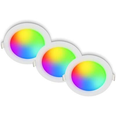 Briloner Pack 3 Downlights LED techo empotrables 230V con mando a distancia, regulables, RGB, CCT, ojos buey para, foco empotrable, 12 x 4 cm, blanco Briloner Pack 3 Downlights LED techo empotrables 230V con mando a distancia, regulables, RGB, CCT, ojos buey para, foco empotrable, 12 x 4 cm, blanco