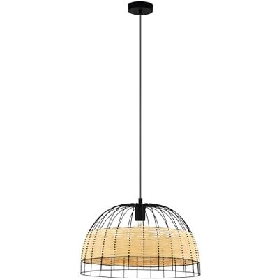 Eglo Lámpara colgante Anwick, 1 luz, estilo vintage boho, acero y ratán, para comedor o salón, color negro y natural, casquillo E27, Ø 50 cm Eglo Lámpara colgante Anwick, 1 luz, estilo vintage boho, acero y ratán, para comedor o salón, color negro y natural, casquillo E27, Ø 50 cm
