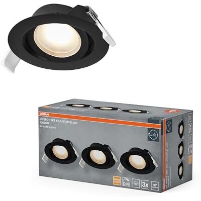 OSRAM Foco empotrable LED Spot Set DIM 4,9W 120° Negro, juego de 3 focos de techo regulables con corte de fase, blanco cálido OSRAM Foco empotrable LED Spot Set DIM 4,9W 120° Negro, juego de 3 focos de techo regulables con corte de fase, blanco cálido