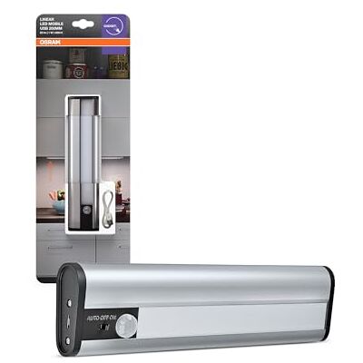 OSRAM Lámpara LED LinearLED Mobile USB 200 para debajo de muebles, recargable, con sensor de movimiento, aluminio, IP20, 200 x 50 x 22 mm, batería USB. OSRAM Lámpara LED LinearLED Mobile USB 200 para debajo de muebles, recargable, con sensor de movimiento, aluminio, IP20, 200 x 50 x 22 mm, batería USB.