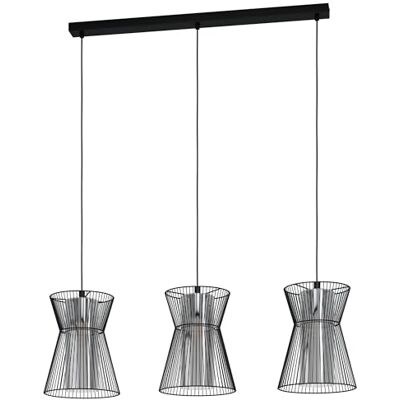 Eglo lámpara de suspensión Maseta, iluminación colgante de 3 luces, luz colgante de metal en negro y cristal ahumado en negro-transparente, casquillo E27 Eglo lámpara de suspensión Maseta, iluminación colgante de 3 luces, luz colgante de metal en negro y cristal ahumado en negro-transparente, casquillo E27