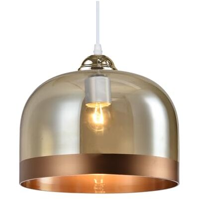 GTV LATI lámpara colgante Ø23,5 cm – pantalla de cristal ámbar con detalles metálicos, casquillo E27 230 V, IP20, ideal para salón, cocina y comedor – lámpara de techo GTV LATI lámpara colgante Ø23,5 cm – pantalla de cristal ámbar con detalles metálicos, casquillo E27 230 V, IP20, ideal para salón, cocina y comedor – lámpara de techo