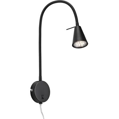 Briloner Leuchten Lámpara de Cama LED, Lámpara de Cama con Brazo Flexible, Interruptor de encendido y Apagado, 4 Vatios, 400 Lúmenes, 3000 Kelvin, Metal, Negro Briloner Leuchten Lámpara de Cama LED, Lámpara de Cama con Brazo Flexible, Interruptor de encendido y Apagado, 4 Vatios, 400 Lúmenes, 3000 Kelvin, Metal, Negro
