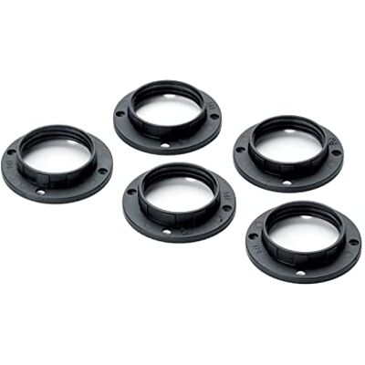 Orion 5 anillos de rosca E14 de 27 mm de diámetro, 5 unidades para portalámparas, anillo roscado, fijación para pantallas de lámparas, cristal, plástico, PVC, negro Orion 5 anillos de rosca E14 de 27 mm de diámetro, 5 unidades para portalámparas, anillo roscado, fijación para pantallas de lámparas, cristal, plástico, PVC, negro