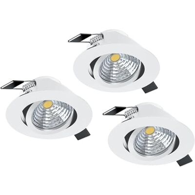 Eglo Set de 3 focos LED empotrables Saliceto, regulables, redondos y planos, aluminio blanco, luz neutra, Ø 8,8 cm Eglo Set de 3 focos LED empotrables Saliceto, regulables, redondos y planos, aluminio blanco, luz neutra, Ø 8,8 cm