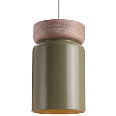 LUSSIOL Lámpara de techo, cerámica, madera, 40 W, color verde LUSSIOL Lámpara de techo, cerámica, madera, 40 W, color verde
