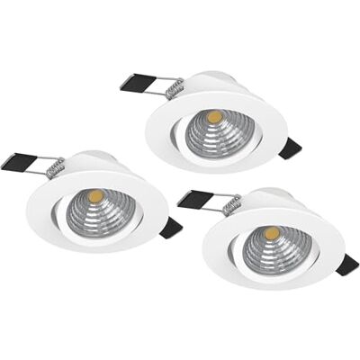 Eglo Set de 3 focos LED empotrables Saliceto, regulables, redondos y planos, aluminio blanco, luz cálida, Ø 8,8 cm Eglo Set de 3 focos LED empotrables Saliceto, regulables, redondos y planos, aluminio blanco, luz cálida, Ø 8,8 cm