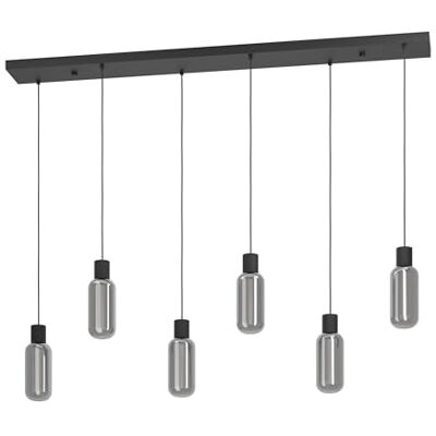 Eglo Lámpara colgante Maione, luz suspendida de vidrio ahumado sobre mesa, 6 luces, metal negro y vidrio gris, casquillo E27, largo 138 cm Eglo Lámpara colgante Maione, luz suspendida de vidrio ahumado sobre mesa, 6 luces, metal negro y vidrio gris, casquillo E27, largo 138 cm
