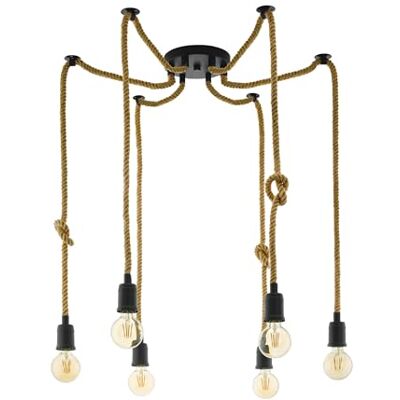 Eglo Lámpara colgante Rampside, lámpara vintage de 6 luces en diseño industrial, lámpara suspendida de acero, color negro y marrón, casquillo E27 Eglo Lámpara colgante Rampside, lámpara vintage de 6 luces en diseño industrial, lámpara suspendida de acero, color negro y marrón, casquillo E27
