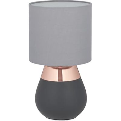 Relaxdays Lámpara Mesa, Base Metálica y Pantalla Tela, E14, 32x18 cm, Lamparita con Cable, Mesita Dormitorio, Cobre, 20% Hierro Relaxdays Lámpara Mesa, Base Metálica y Pantalla Tela, E14, 32x18 cm, Lamparita con Cable, Mesita Dormitorio, Cobre, 20% Hierro
