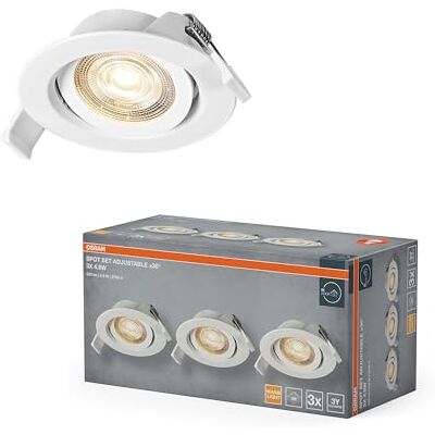 OSRAM Foco empotrable LED Spot Set, 4,9 W, 2700 K, foco de techo 36°, blanco, aluminio/plástico, orientable, juego de 3 OSRAM Foco empotrable LED Spot Set, 4,9 W, 2700 K, foco de techo 36°, blanco, aluminio/plástico, orientable, juego de 3
