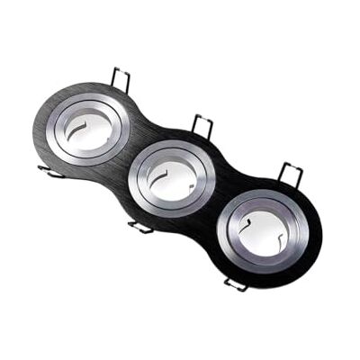 GTV MORENA TRIO foco empotrable triple redondo orientable – lámpara de techo de aluminio negro con aros plateados, IP20, compatible con bombillas MR16, 3x50 W, ideal para salón y cocina GTV MORENA TRIO foco empotrable triple redondo orientable – lámpara de techo de aluminio negro con aros plateados, IP20, compatible con bombillas MR16, 3x50 W, ideal para salón y cocina