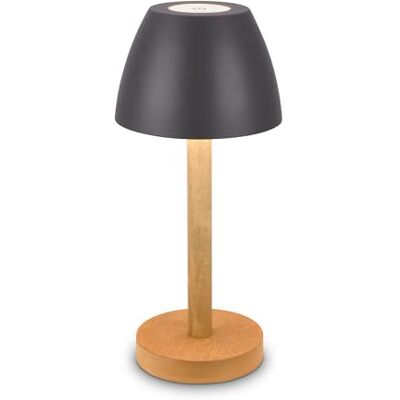 Briloner Lampara de mesa sin cable LED IP44 con pantalla táctil, regulable, batería intercambiable, lampara mesita noche sin cable, lampara mesa recargable, 13,5x30cm, madera antracita Briloner Lampara de mesa sin cable LED IP44 con pantalla táctil, regulable, batería intercambiable, lampara mesita noche sin cable, lampara mesa recargable, 13,5x30cm, madera antracita