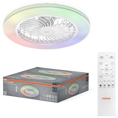 OSRAM Ventilador de techo LED Bayamo 590 mm, 58 W, 2530 lm, CCT 3000-6500 K, RGB, ángulo de haz de 110°, caudal de aire de 1935 m³/h, vida útil de 50000 h, regulable, mando a distancia OSRAM Ventilador de techo LED Bayamo 590 mm, 58 W, 2530 lm, CCT 3000-6500 K, RGB, ángulo de haz de 110°, caudal de aire de 1935 m³/h, vida útil de 50000 h, regulable, mando a distancia