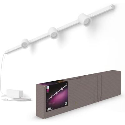 Philips Perifo Iluminación en carril Luz Blanca y de Colores Set base de pared recto de 150.4cm (blanco) y 3 focos Anclajes incluidos Philips Perifo Iluminación en carril Luz Blanca y de Colores Set base de pared recto de 150.4cm (blanco) y 3 focos Anclajes incluidos