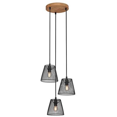 Briloner Leuchten Lámpara, luz Colgante de 3 focos, Retro, Vintage, Pantalla de Malla metálica, 3X E14, 40 vatios máx, Metal-Madera, Negro, 210 x 1255 mm (Dia x Al), 120 W, Briloner Leuchten Lámpara, luz Colgante de 3 focos, Retro, Vintage, Pantalla de Malla metálica, 3X E14, 40 vatios máx, Metal-Madera, Negro, 210 x 1255 mm (Dia x Al), 120 W,