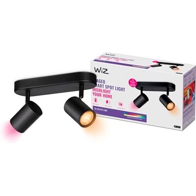 WiZ – Lámpara inteligente Imageo, 2 Focos LED Inteligentes, Luz Blanca y de Colores, con tecnología SpaceSense y compatible con Alexa y Google Home, Color Negro WiZ – Lámpara inteligente Imageo, 2 Focos LED Inteligentes, Luz Blanca y de Colores, con tecnología SpaceSense y compatible con Alexa y Google Home, Color Negro
