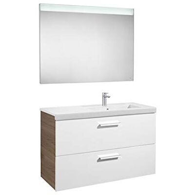 ROCA - PRISMA - Blanco - Derecha - Pack mueble base con 2 cajones, lavabo y espejo LED ROCA - PRISMA - Blanco - Derecha - Pack mueble base con 2 cajones, lavabo y espejo LED