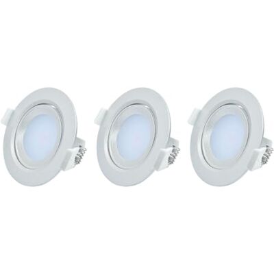 Gefom Lote de 3 focos LED integrados, IP20, 5 W, color aluminio, ajustable a 25°, ángulo 120°, dimensiones de empotramiento 70 mm, 2700 K Gefom Lote de 3 focos LED integrados, IP20, 5 W, color aluminio, ajustable a 25°, ángulo 120°, dimensiones de empotramiento 70 mm, 2700 K