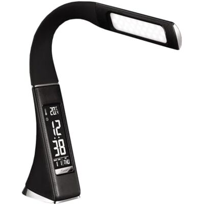 wonderlamp Flexo escritorio LED con reloj, Pipo, Lámpara de escritorio Táctil, 5W con Intensidad Luz Regulable, Cuero Negro wonderlamp Flexo escritorio LED con reloj, Pipo, Lámpara de escritorio Táctil, 5W con Intensidad Luz Regulable, Cuero Negro