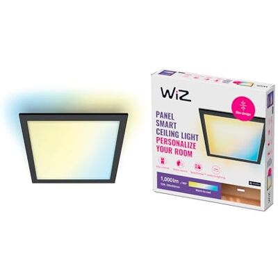 WiZ Lámpara LED de techo 12 W luz blanca regulable cálida a fria, marco negro cuadrado, Wi-Fi Bluetooth, con tecnología SpaceSense y compatible con Alexa y Google Home WiZ Lámpara LED de techo 12 W luz blanca regulable cálida a fria, marco negro cuadrado, Wi-Fi Bluetooth, con tecnología SpaceSense y compatible con Alexa y Google Home