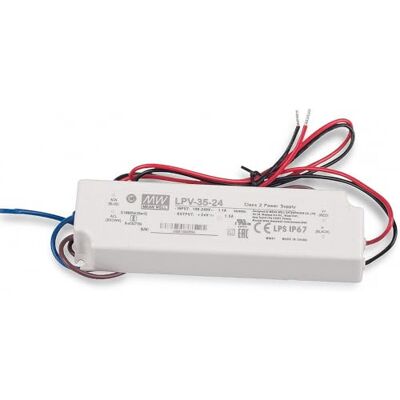 MEAN WELL MW Fuente de alimentación, transformador LPV-35-24, 36 W, 24 V MEAN WELL MW Fuente de alimentación, transformador LPV-35-24, 36 W, 24 V