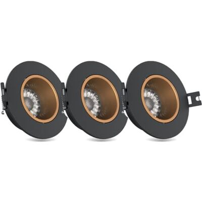 Xanlite Lote de 3 focos LED (GU10, 50 W, 2700 K, redondo, orientable), color negro y dorado Xanlite Lote de 3 focos LED (GU10, 50 W, 2700 K, redondo, orientable), color negro y dorado