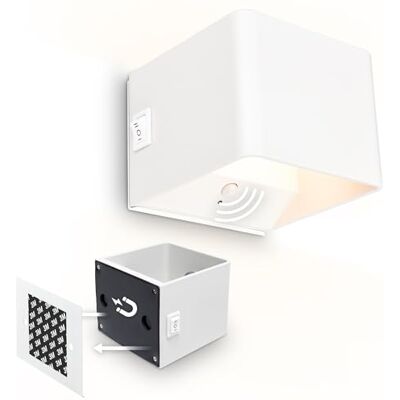 Briloner Sticklights Aplique pared sin cable con sensor movimiento, batería recargable, lampara magnetica, aplique recargable, dormitorio, 10x8x10 cm, blanco Briloner Sticklights Aplique pared sin cable con sensor movimiento, batería recargable, lampara magnetica, aplique recargable, dormitorio, 10x8x10 cm, blanco