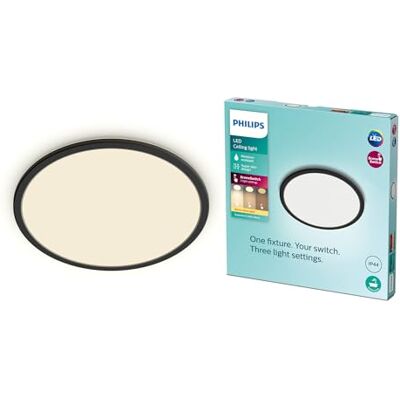 Philips Plafón Superslim, lámpara LED de techo funcional, color negro, luz blanca cálida regulable, 27K 18W Philips Plafón Superslim, lámpara LED de techo funcional, color negro, luz blanca cálida regulable, 27K 18W