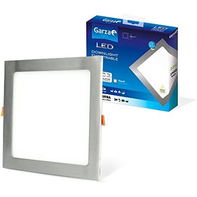 Garza Downlight LED Empotrable Cuadrado Extraplano 22W (2100 lm), 225x225 mm, Luz fría 6500K, 30.000h, Ojo de buey LED para techo, Níquel Garza Downlight LED Empotrable Cuadrado Extraplano 22W (2100 lm), 225x225 mm, Luz fría 6500K, 30.000h, Ojo de buey LED para techo, Níquel