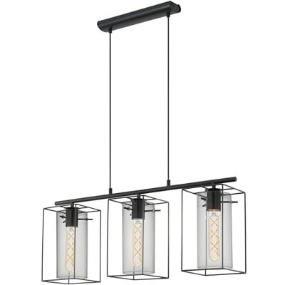 Eglo Lámpara colgante Loncino, lámpara de techo vintage de 3 focos, lámpara colgante de acero, color negro, cristaL cristal ahumado, portalámparas E27, L 74,5 cm Eglo Lámpara colgante Loncino, lámpara de techo vintage de 3 focos, lámpara colgante de acero, color negro, cristaL cristal ahumado, portalámparas E27, L 74,5 cm
