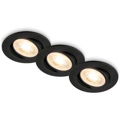 Briloner Pack 3 Downlights LED techo empotrables planos 230V, orientables, luz blanca cálida, ojos buey para, foco empotrable, 8 x 2,2 cm, negro Briloner Pack 3 Downlights LED techo empotrables planos 230V, orientables, luz blanca cálida, ojos buey para, foco empotrable, 8 x 2,2 cm, negro