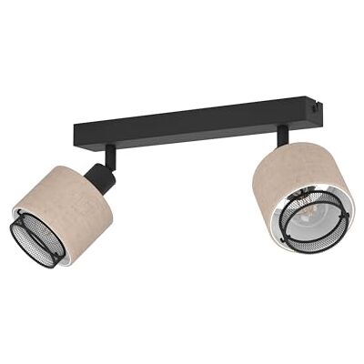 Eglo Rosley Foco de techo, lámpara de techo doble, lámpara de techo con focos giratorios de tejido en natural y metal negro, focos de techo con casquillo E14 Eglo Rosley Foco de techo, lámpara de techo doble, lámpara de techo con focos giratorios de tejido en natural y metal negro, focos de techo con casquillo E14