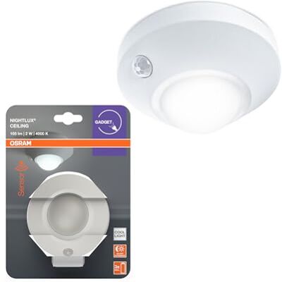 OSRAM Lámpara de techo NIGHTLUX, blanca, con sensor de movimiento, IP20, funciona con pilas, blanco frío 4000 K, ideal para pasillos, escaleras e interiores OSRAM Lámpara de techo NIGHTLUX, blanca, con sensor de movimiento, IP20, funciona con pilas, blanco frío 4000 K, ideal para pasillos, escaleras e interiores