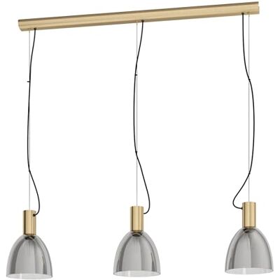 Eglo Lámpara colgante Lebalio, lámpara suspendida vintage de 3 luces, fabricada en acero bruñido y vidrio ahumado, lámpara para comedor y salón con casquillo E27, longitud 112,5 cm Eglo Lámpara colgante Lebalio, lámpara suspendida vintage de 3 luces, fabricada en acero bruñido y vidrio ahumado, lámpara para comedor y salón con casquillo E27, longitud 112,5 cm