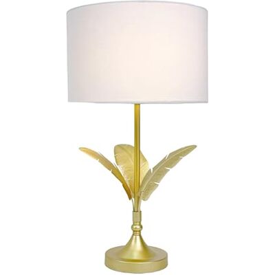 Relaxdays lámpara de Mesa con Base de Hojas de Palmera, Pantalla de Tela, Casquillo E14, salón/Dormitorio, Blanco/Dorado Relaxdays lámpara de Mesa con Base de Hojas de Palmera, Pantalla de Tela, Casquillo E14, salón/Dormitorio, Blanco/Dorado