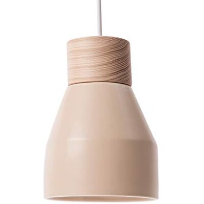 LUSSIOL Lámpara colgante de cerámica, 40 W, beige/madera natural, 16 x 17 cm LUSSIOL Lámpara colgante de cerámica, 40 W, beige/madera natural, 16 x 17 cm