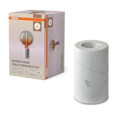 OSRAM Lámpara de Mesa Decor Base de Mármol, Mármol Blanco, Versión E27, Regulable, Interruptor, Cable Textil, 80mm OSRAM Lámpara de Mesa Decor Base de Mármol, Mármol Blanco, Versión E27, Regulable, Interruptor, Cable Textil, 80mm