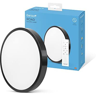 Garza Plafón LED Techo con Control Remoto, 18 W 1850 lm, Intensidad y Temperatura de Color Regulables 2700K-6500K, Impermeable IP44, Temporizador de Apagado, Redondo 225 x 65 mm, Negro Garza Plafón LED Techo con Control Remoto, 18 W 1850 lm, Intensidad y Temperatura de Color Regulables 2700K-6500K, Impermeable IP44, Temporizador de Apagado, Redondo 225 x 65 mm, Negro