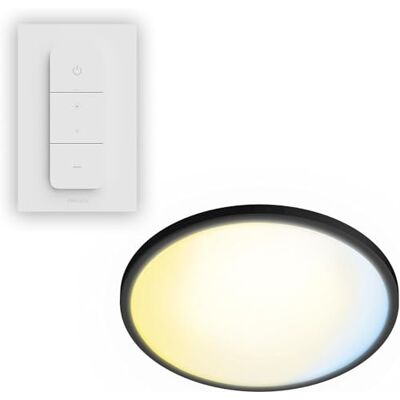Philips Superslim Plafón LED de techo con mando a distancia, 5 escenas de iluminación, Regulación profunda hasta el 1%, Fácil control e Instalación, Fino, 29.1 cm, 16 W, Redondo, Negro Philips Superslim Plafón LED de techo con mando a distancia, 5 escenas de iluminación, Regulación profunda hasta el 1%, Fácil control e Instalación, Fino, 29.1 cm, 16 W, Redondo, Negro
