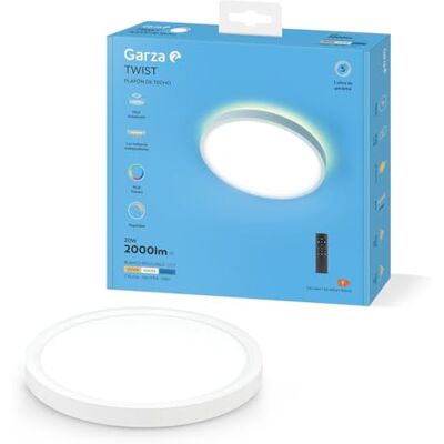 Garza Plafón LED Techo con Control Remoto y Luz Indirecta Independiente, 20 W 2000 lm, Intensidad y Temperatura de Color Regulables 3000K-6500K, Temporizador de Apagado, Redondo 293 x 24 mm, Blanco Garza Plafón LED Techo con Control Remoto y Luz Indirecta Independiente, 20 W 2000 lm, Intensidad y Temperatura de Color Regulables 3000K-6500K, Temporizador de Apagado, Redondo 293 x 24 mm, Blanco