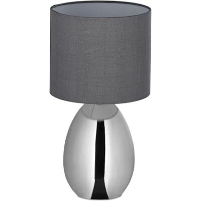 Relaxdays Lámpara Mesa, Base Metálica y Pantalla Tela, E14, 33,5x18 cm, Lamparita con Cable, Dormitorio, Plateado/Gris Relaxdays Lámpara Mesa, Base Metálica y Pantalla Tela, E14, 33,5x18 cm, Lamparita con Cable, Dormitorio, Plateado/Gris
