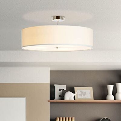 Brilliant runde Textil Deckenlampe dekorative XXL-Deckenleuchte mit weißem Textilschirm dimmbar über externen Dimmer mit 3 E27-Fassungen aus Metall/Textil, in weiß/chrom Ø 60cm & 27cm Höhe Brilliant runde Textil Deckenlampe dekorative XXL-Deckenleuchte mit weißem Textilschirm dimmbar über externen Dimmer mit 3 E27-Fassungen aus Metall/Textil, in weiß/chrom Ø 60cm & 27cm Höhe