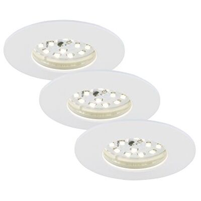 Briloner Leuchten Focos LED empotrables, Set de 3 lámparas de techo regulables, 5,5 vatios, 470 lúmenes, 3.000 Kelvin, IP44, Blanco, 75x28 mm cada unidad Briloner Leuchten Focos LED empotrables, Set de 3 lámparas de techo regulables, 5,5 vatios, 470 lúmenes, 3.000 Kelvin, IP44, Blanco, 75x28 mm cada unidad