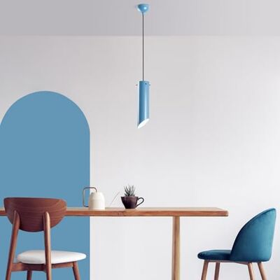 Opviq Chandelier azul claro, altura ajustable 37-114 cm, cuerpo de metal, tapa de 8 cm de diámetro, 1 casquillo E27, perfecto para decoración moderna, clasificación IP20 Opviq Chandelier azul claro, altura ajustable 37-114 cm, cuerpo de metal, tapa de 8 cm de diámetro, 1 casquillo E27, perfecto para decoración moderna, clasificación IP20